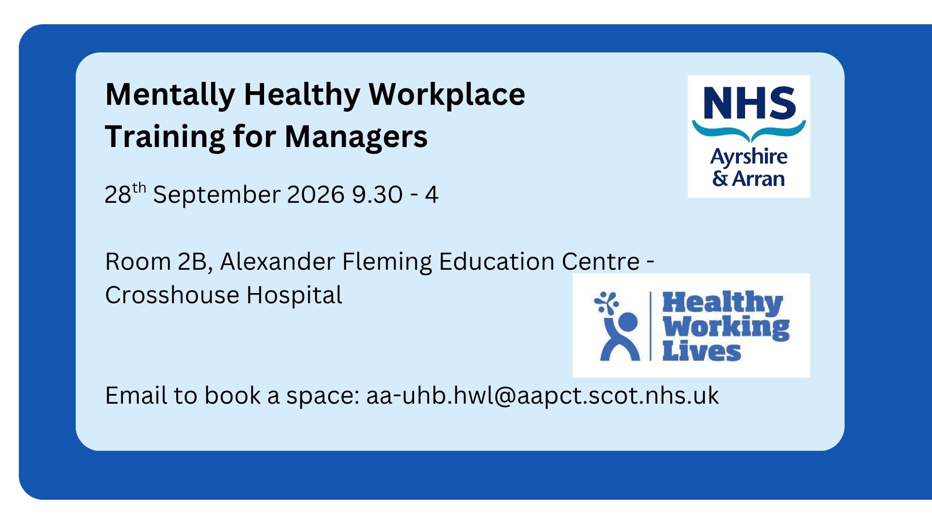 Mentally Healthy Workplace Training for Managers 28th September